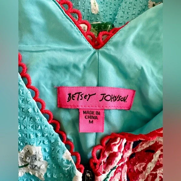Betsey Johnson Teal Blue Floral Babydoll Tiered seersucker Tea Dress - Picture 8 of 10